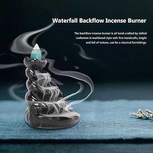 Miniatura 7 de Quemador de incienso de cascada con reflujo, soporte para quemador de incienso de cerámica para escritorio de oficina, ornamento de hoja de loto