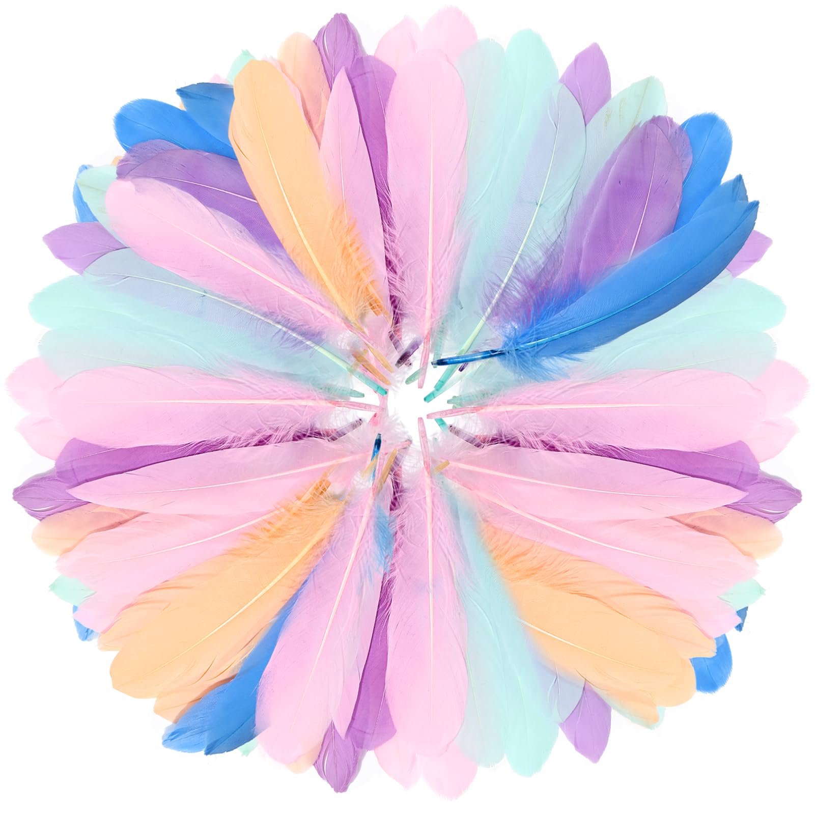 FeelfunFeather 120pcs Macaroon Goose Feathers 6-8 Inch 15-20cm Decorative Natural Goose Nagoire Feather Bulk for DIY Crafts Cosplay Wedding Party Christmas Halloween Home Decoration