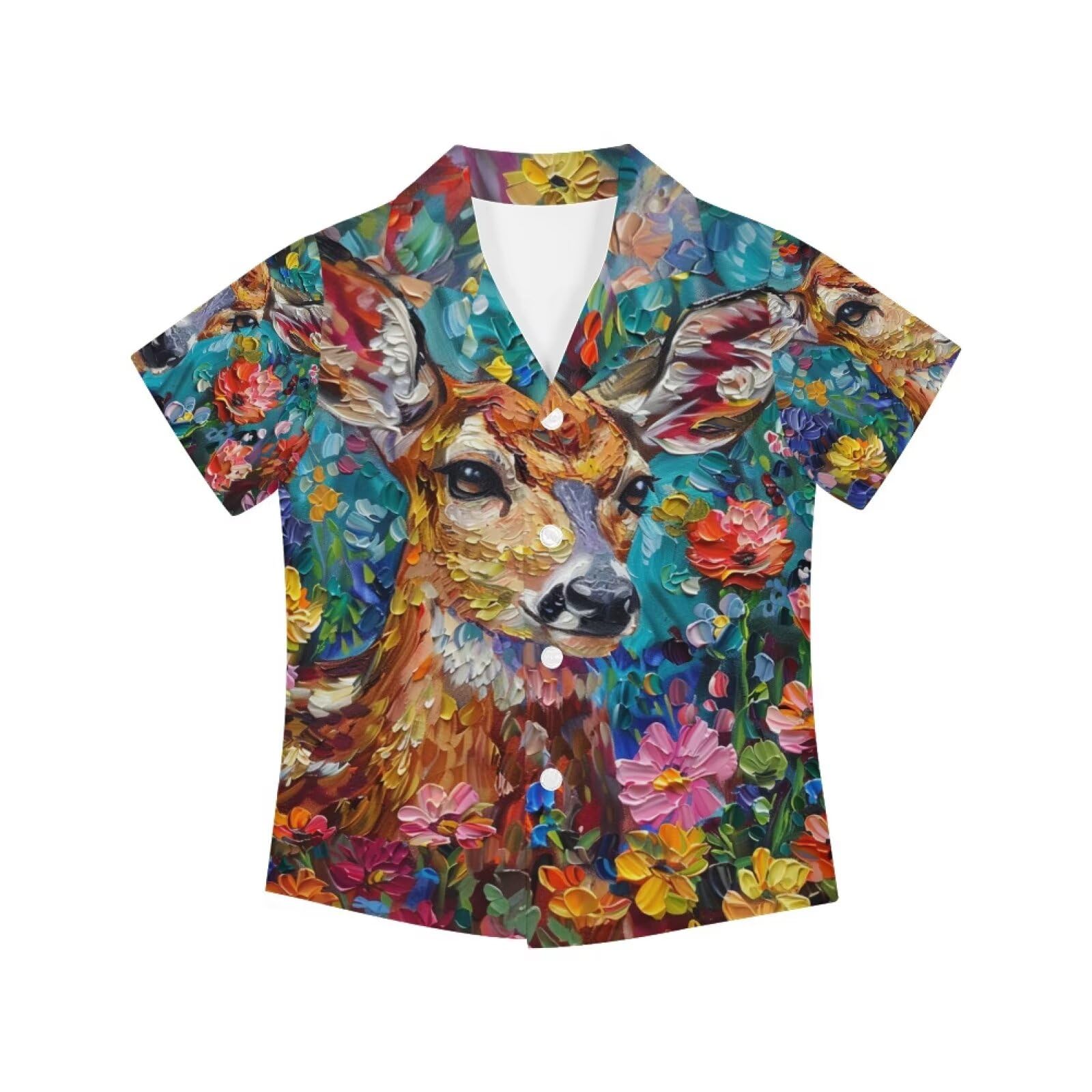 PinUp Angel Funky Casual Hawaiian Shirt Kids Boys Girls Art Oil Painting Animal Pattern Short Sleeve Unisex Beach Shirt