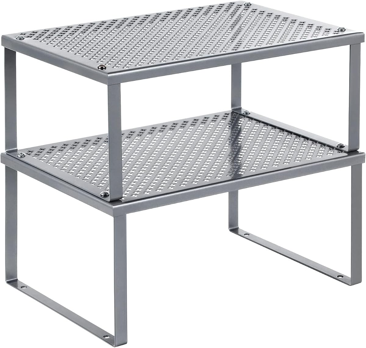 SONGMICS Juego de 2 especieros de metal, elevadores de estantes expandibles y apilables | Organizadores de estantes de gabinete de acero, Organizadores de encimera, Colección BEQUE plateada UKCS01SV