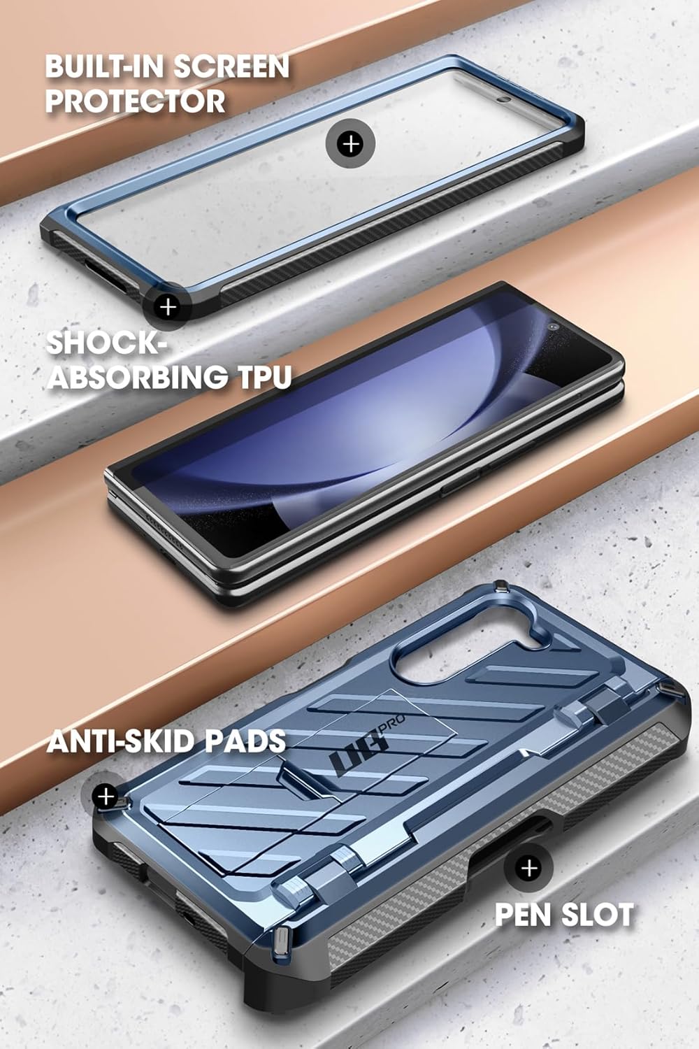 SUPCASE for Galaxy Z Fold 5 Case with S Pen Holder (Unicorn Beetle Pro), [Built-in Screen Protector & Stand] [Military-Grade Protection] Heavy Duty Protective Phone Case for Samsung Fold 5, Tilt