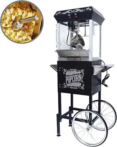 Miniatura 10 de Máquina clásica de palomitas de maíz con carrito vintage, máquina de palomitas de maíz de acero inoxidable de 6 onzas, armario de almacenamiento y