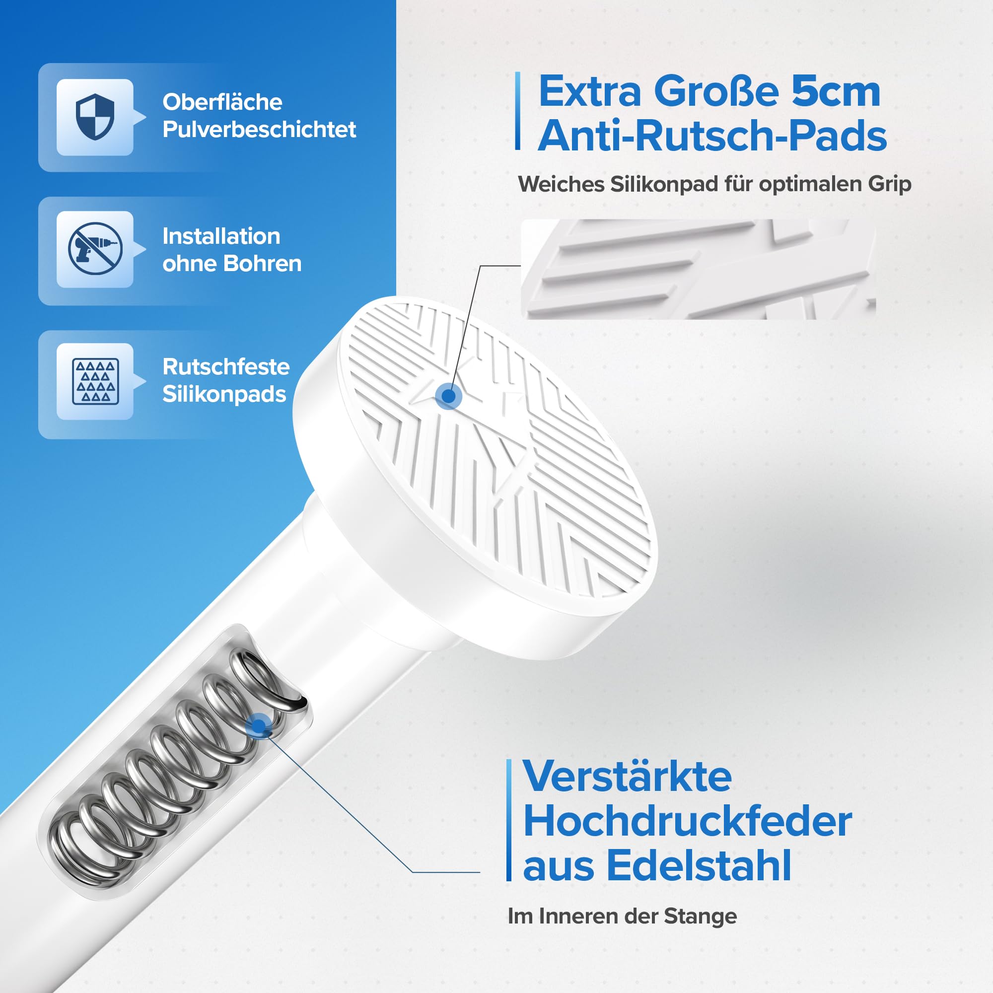 Gardinenstange ohne bohren [weiß, 70-120cm] – Ø 25mm - Teleskopstange zum Klemmen – Duschvorhangstange ohne bohren – Vorhangstange, Duschstange, Klemmstange für Gardinen, Kleiderstange, Katzennetz