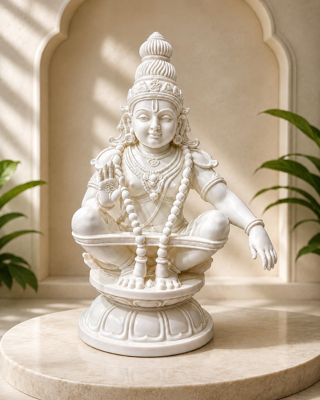 Lord Ayyappa Statue, White Marble Finish, Seated Pose, Hindu Deity Figurine for Pooja-image-29