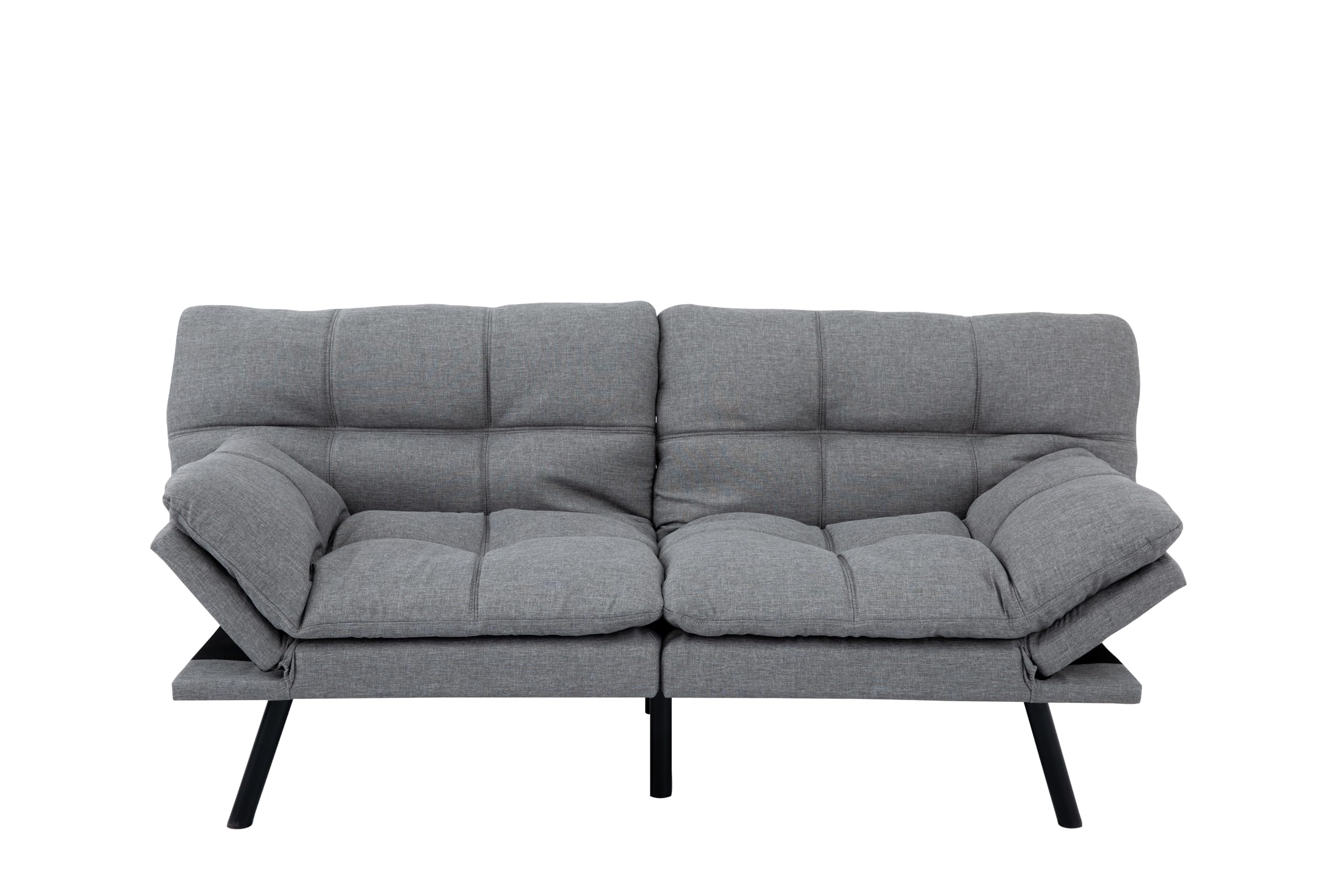 Sunny Heart 71" Futon Sofa Bed Memory Foam Linen Fabric Couch Bed, Convertible Modern Loveseat Sleeper with Adjustable Backrests and Armrests for Living Room, Office, Apartment,Light Grey