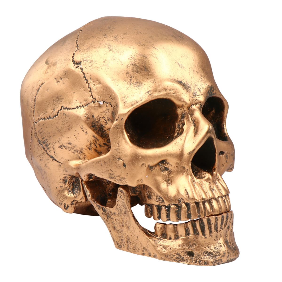 Calavera de resina dorada Uonlytech con acabado realista de lujo para decoración premium