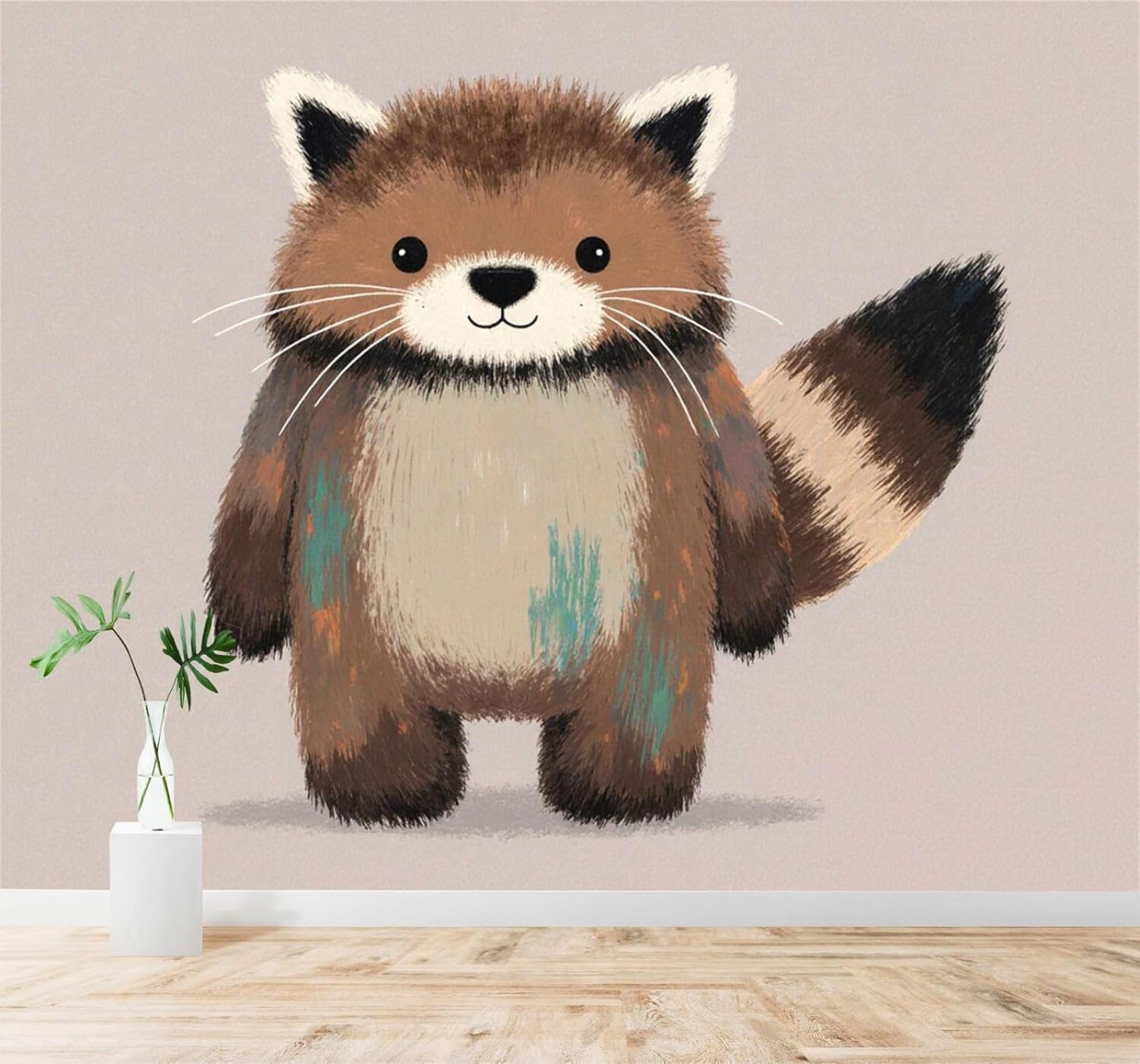 XLMING Cute Cartoon Animals Red Panda Minimalist Style 3D Wallpaper Silky Texture Home Study Office Grey Dining Room Sofa Bedroom Living Room TV Backdrop-300cm×210cm