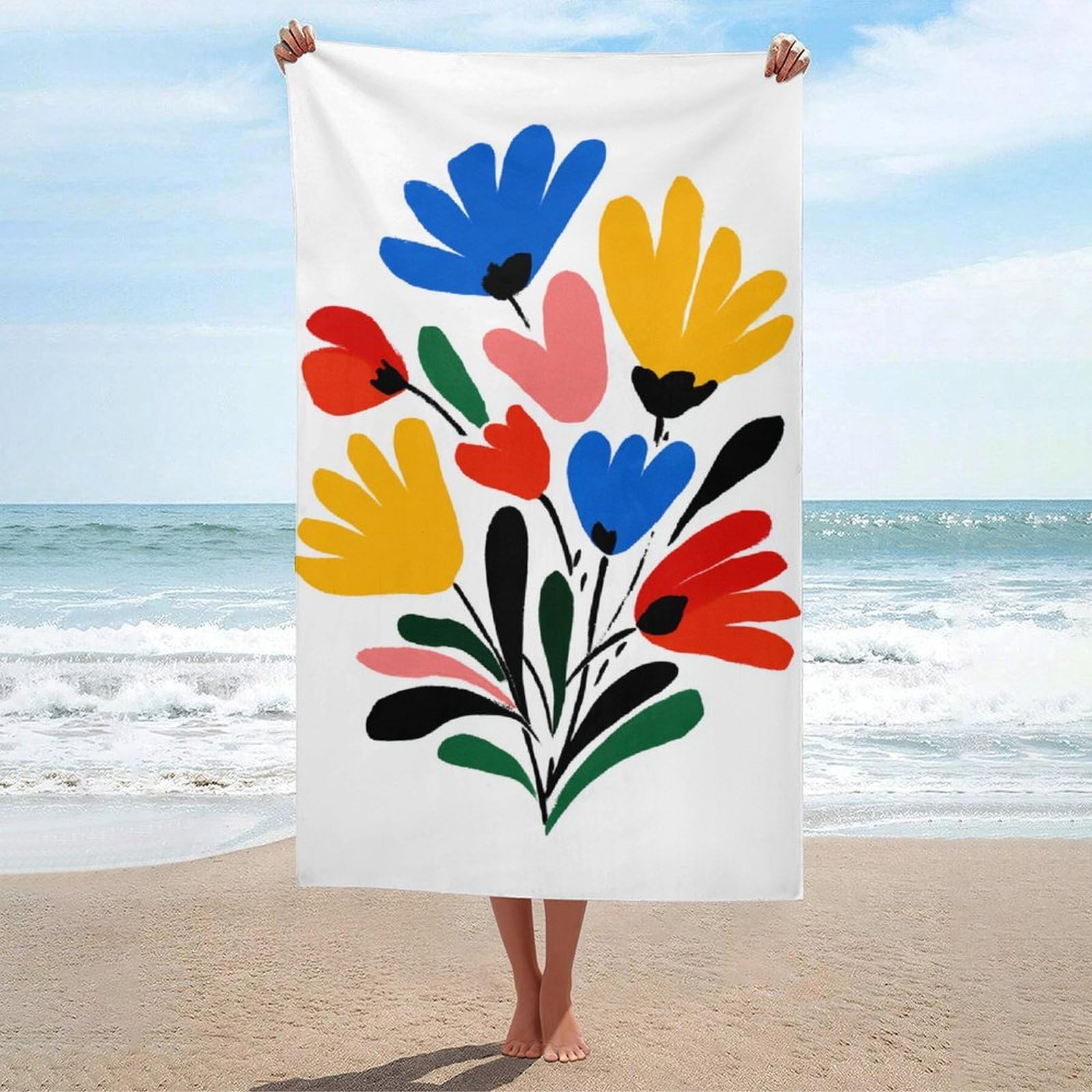 asbwuo Simple Flowers Colorful Floral Beach Towel