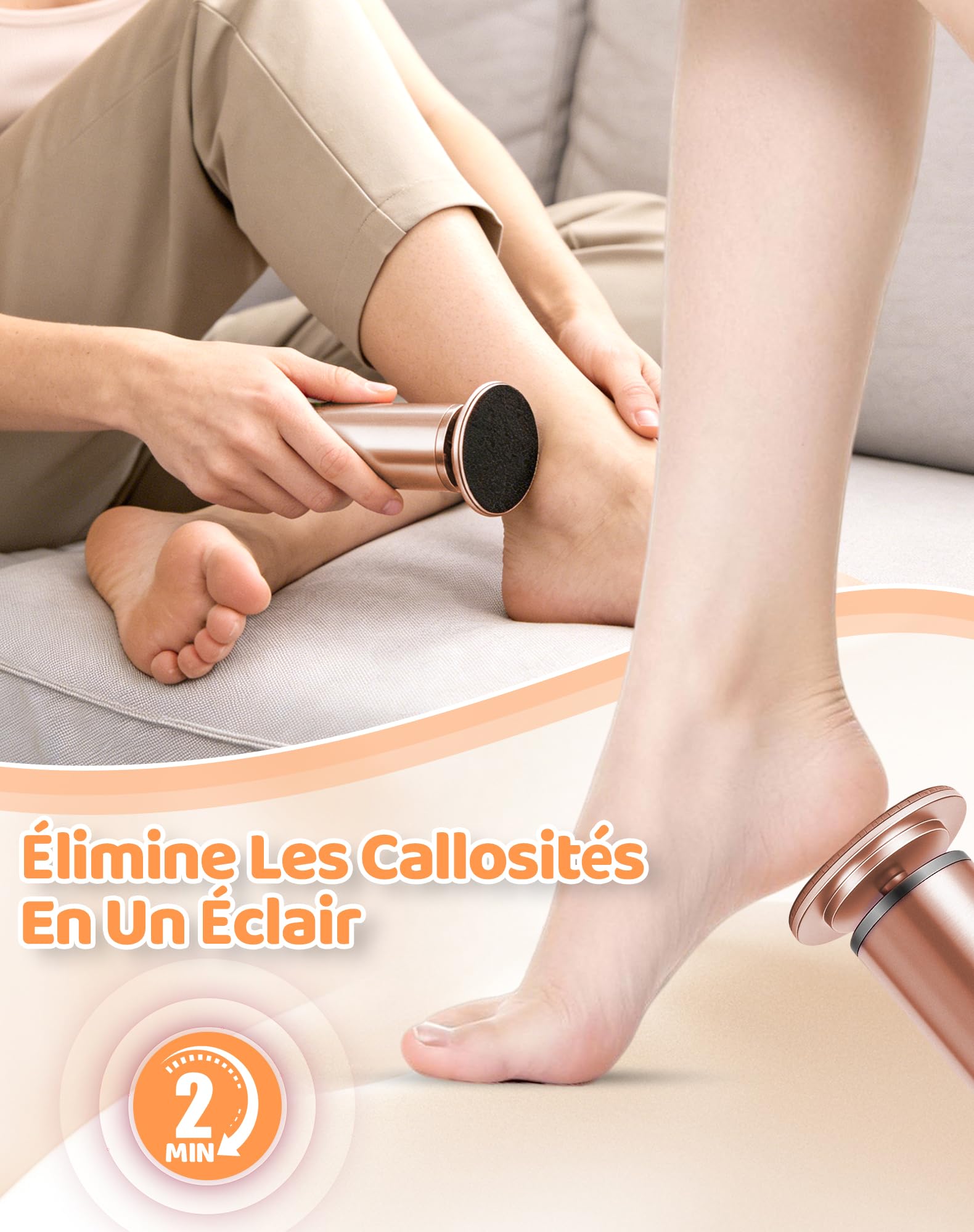 Honey Glow Pied, Râpe à Pieds Électrique, 60 Disques De Ponçage Remplaçables, Soin Des Pieds Doux & Efficace Pour Femme, Élimine Callosités Et Peau Morte À La Maison (Oro Rose)