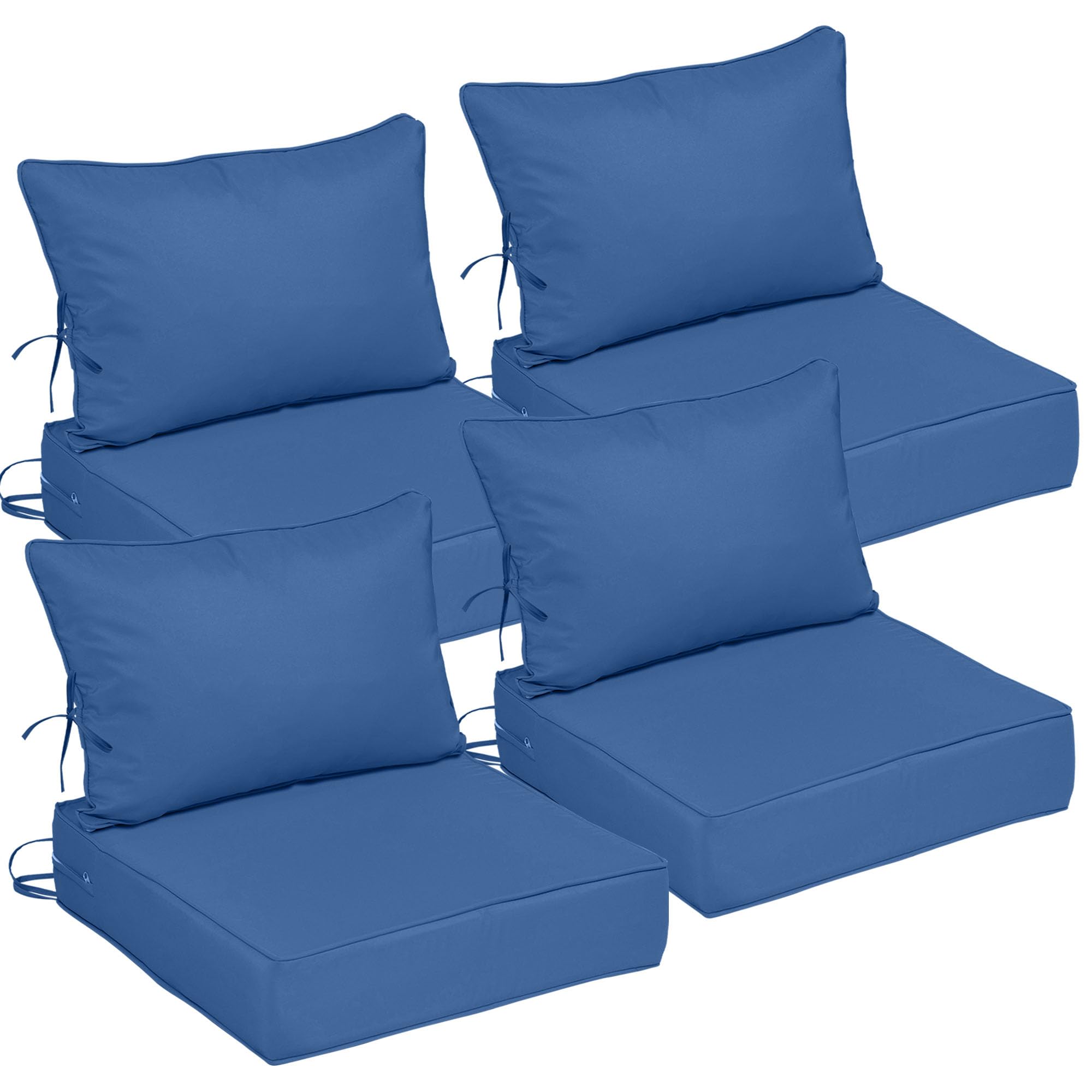 25.6x25.6 Outdoor Chair Cushions 4 Set, Waterproof Deep Seat Cushions for Patio Furniture with Removable Cover, Fade Resistant 4'' Outdoor Seat Cushion w/Ties&amp;Handle for Sofa Loveseat, Blue