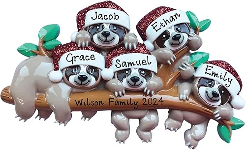 Miniatura 10 de Adorno personalizado 2023, familia de 4 perezosos, decoración para árbol de Navidad, adornos colgantes sin adornos personalizados (Familia de 4)