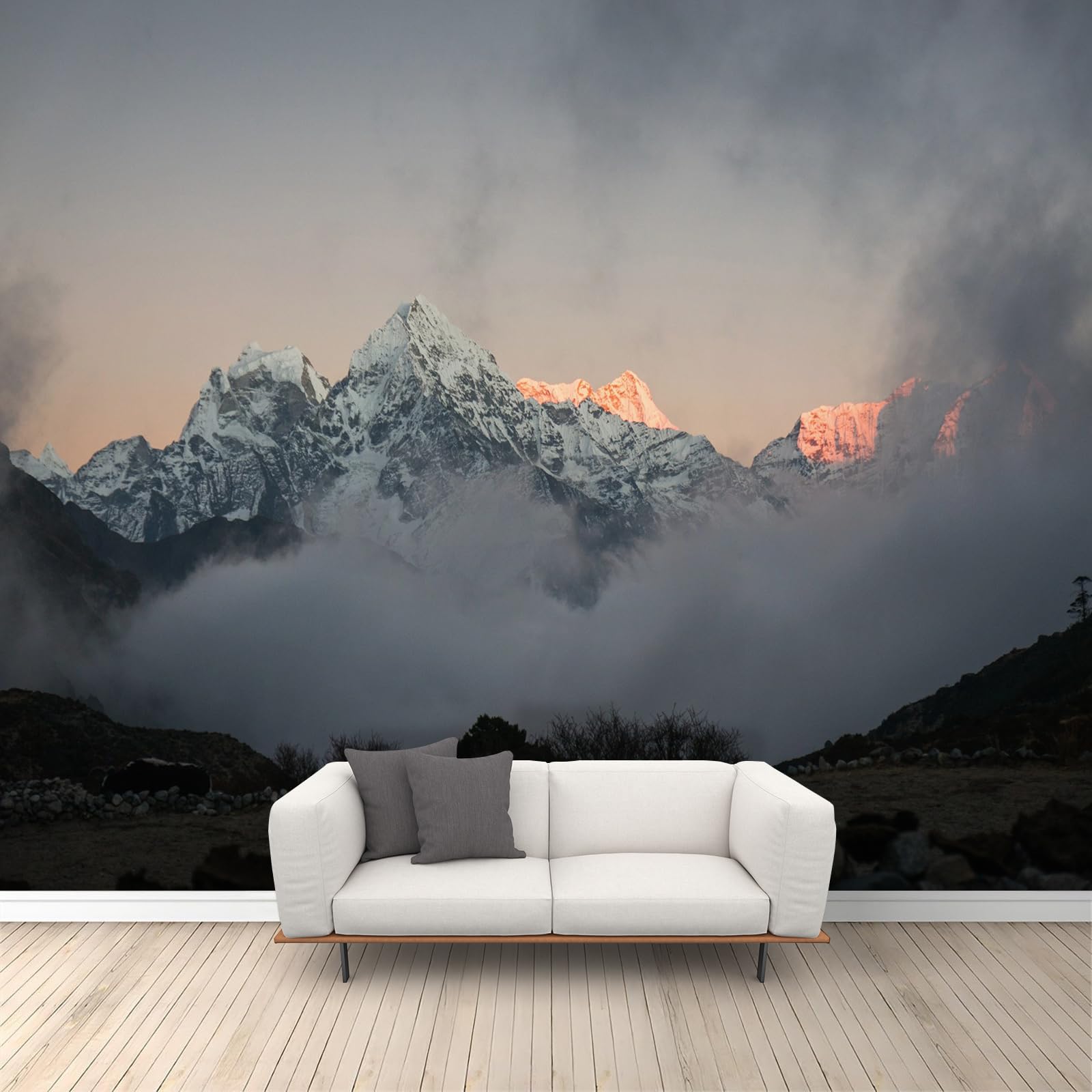 Papier peint panoramique montagne enneigée grand format étanche chambre et cuisine