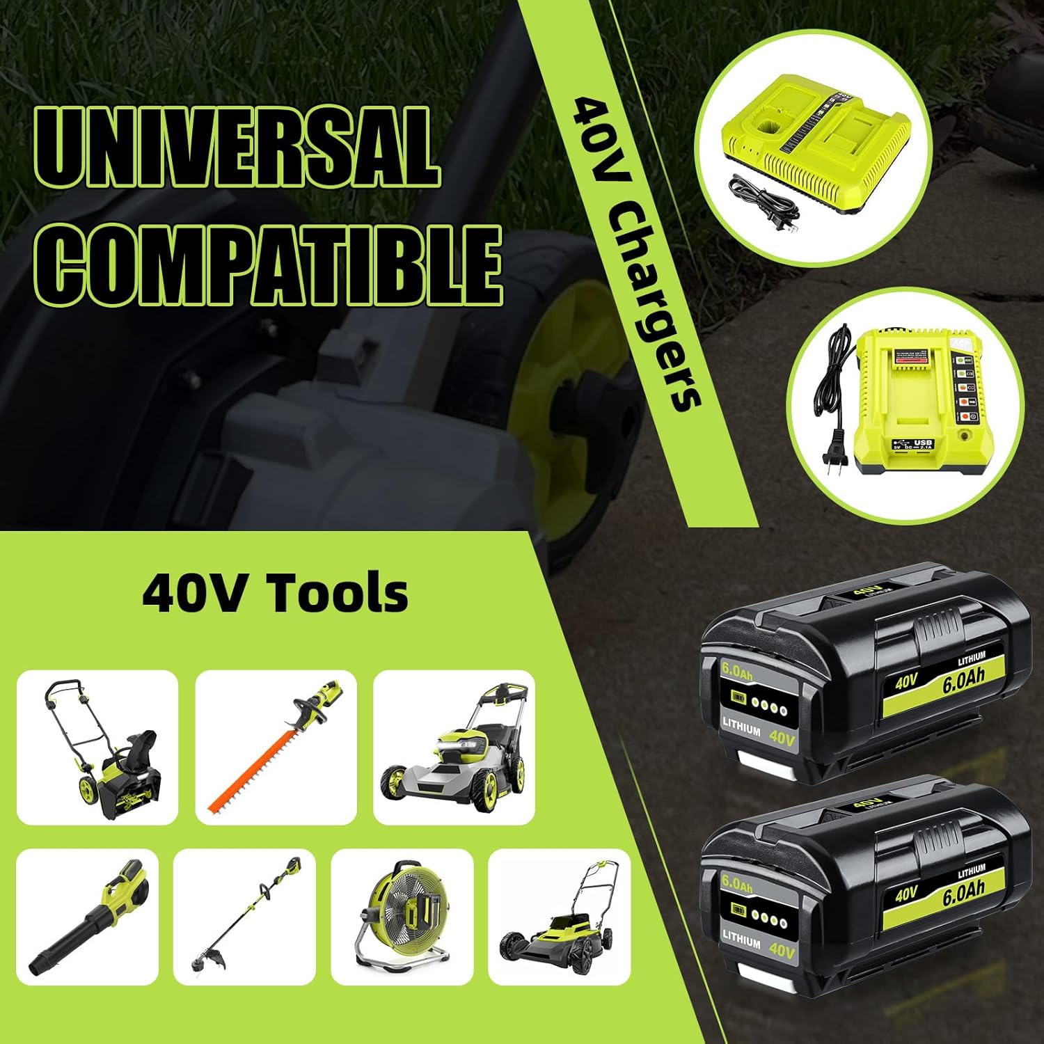 VINIDA 6.0Ah 40V OP4040 Lithium-lon Replacement for Ryobi Battery 40V Compatible with Ryobi Battery OP4050A OP40201 OP4026 OP40261 OP4030 OP40301 OP4050 OP4060