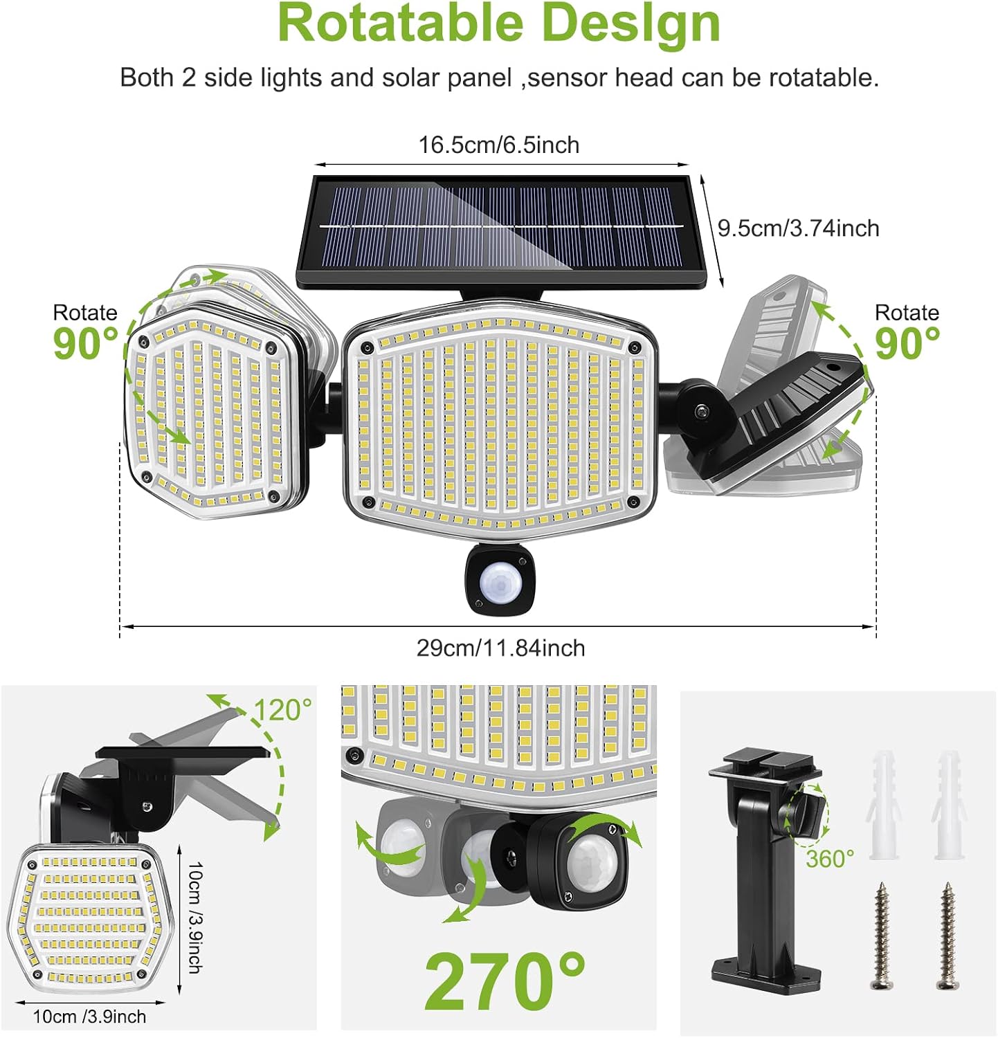 GDNZDUTS Solar Outdoor Lights, 426 LED Security Solar Lights, 6500K 360° Solar Motion Sensor Outdoor Lights 3 Heads, IP65 Waterproof Solar Powered Flood Light for Outdoor Garage Patio Yard(2 Pack)