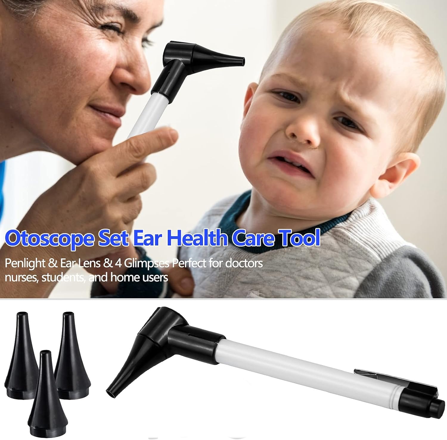 Otoscopio tascabile sottile in acciaio inox, otoscopio portatile con luce LED morbida e 7 punte per specula per bambini, adulti, animali domestici