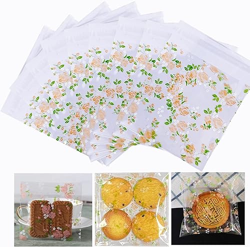 YVPSI Bolsas autoadhesivas para galletas, bolsas de celofán transparentes con sellado, etiquetas de agradecimiento para embalaje, dulces, panadería,