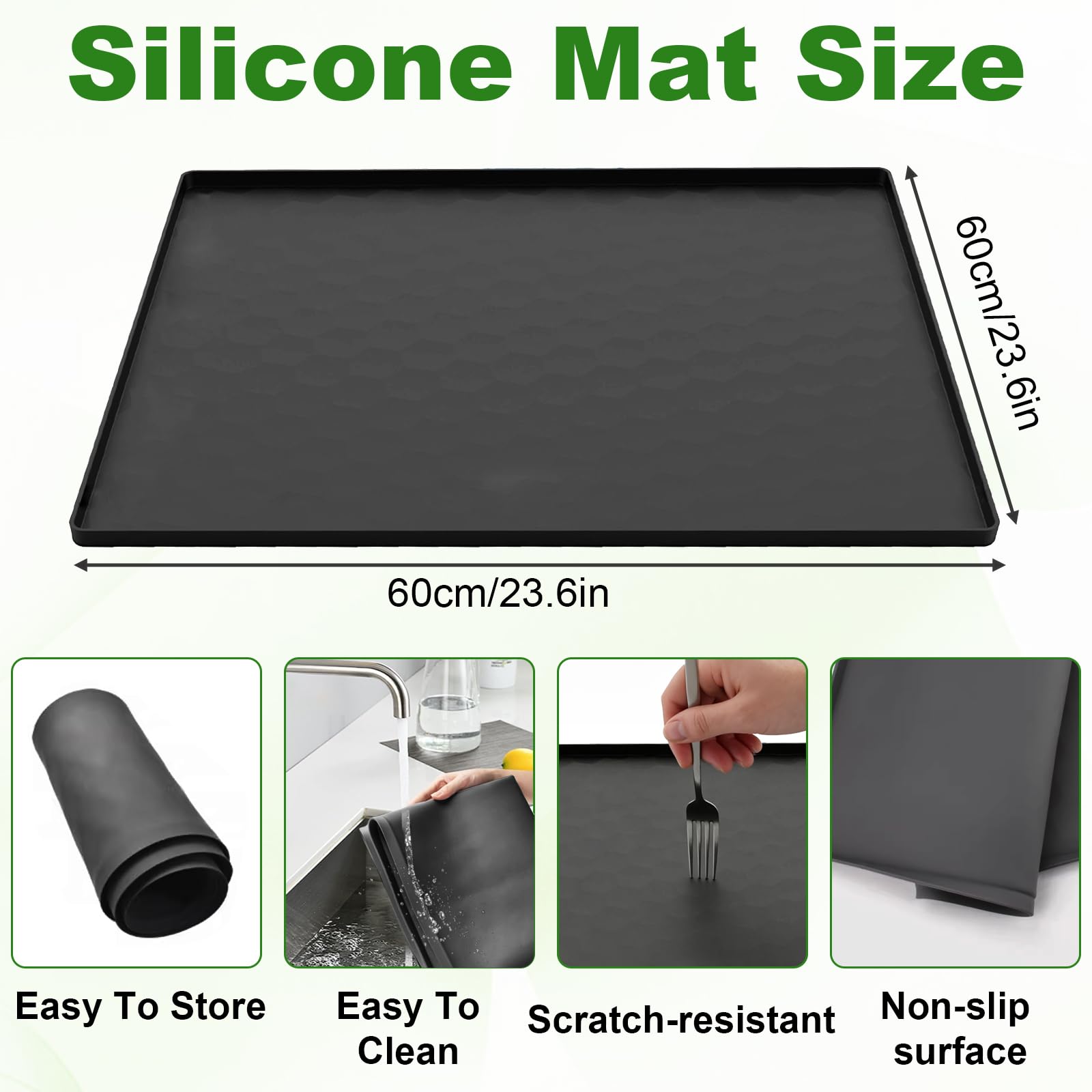 Alfombrilla para lavadora, 60 x 60 cm, impermeable, con borde, antideslizante, alfombrilla de silicona para frigorífico, cafetera y cuenco para mascotas, protege suelos y azulejos