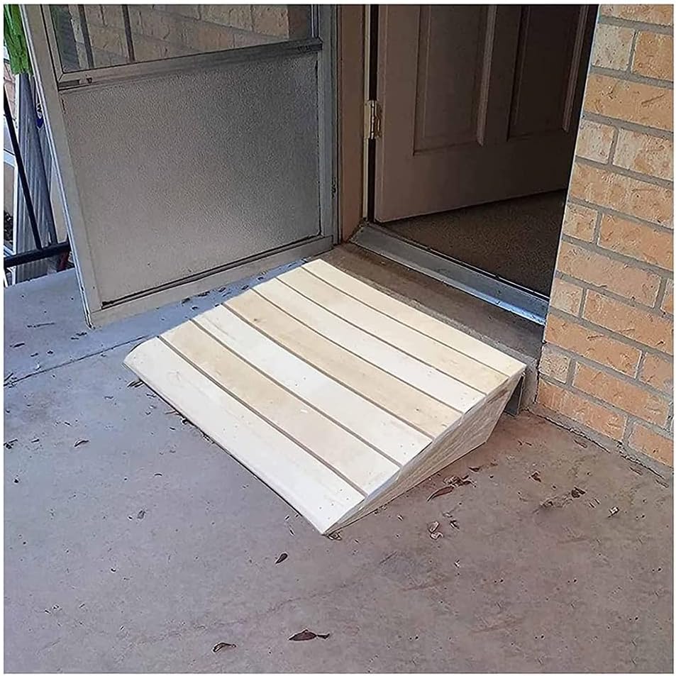 Anti-Slip Wooden Threshold Ramp - Entry Ramp for Cars, Bikes, Wheelchair, Pets - Portable Access Ramps - Outdoor Curb Ramp with Drainage Slats