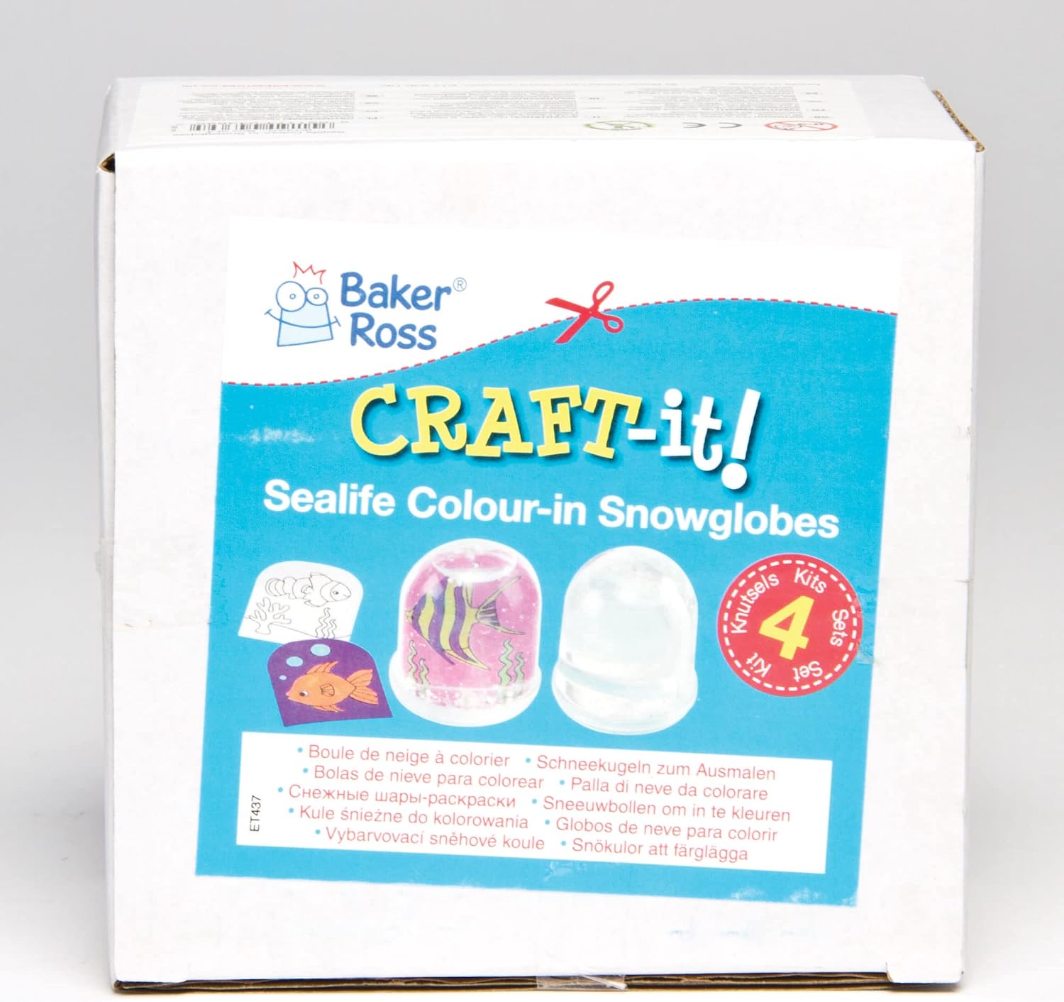 Baker Ross ET437 Sealife Color in Snow Globes Box of 4, Creative Art and Craft Supplies for Kids to Make, Assorted