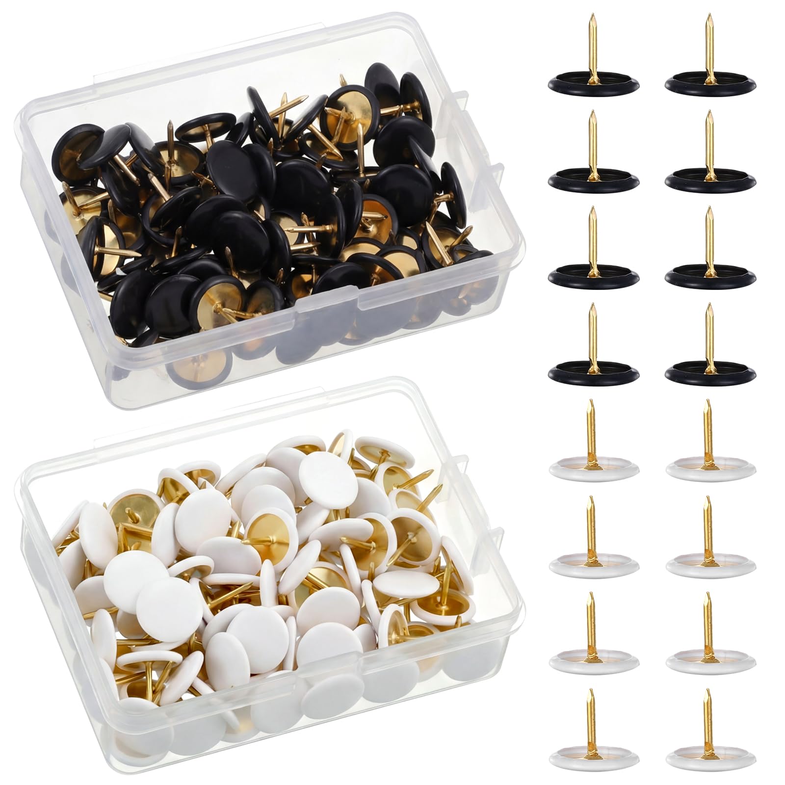 – TIESOME 200 Pcs Drawing Pins, Push Pins Round Head Decorative Thumb Tacks with Storage Box, Metal Thumbtack with Steel Point for School Office Map Photo Wall Cork Board Bulletin (Black + White)