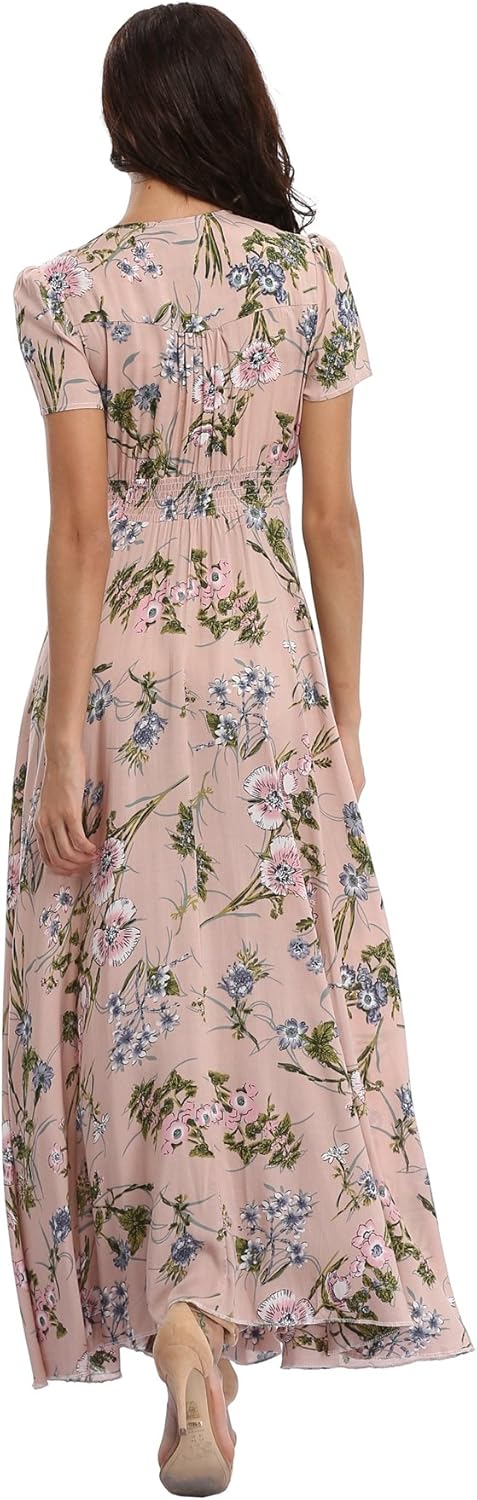 Ferrendo Women's Floral Maxi Dress Button Up Split Flowy Bohemian Party Beach Dresses - Image 5