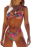 Vista 1 de SHENHE Conjunto de bikini floral de corte alto para mujer, 2 piezas, trajes de baño tropicales, ropa de playa