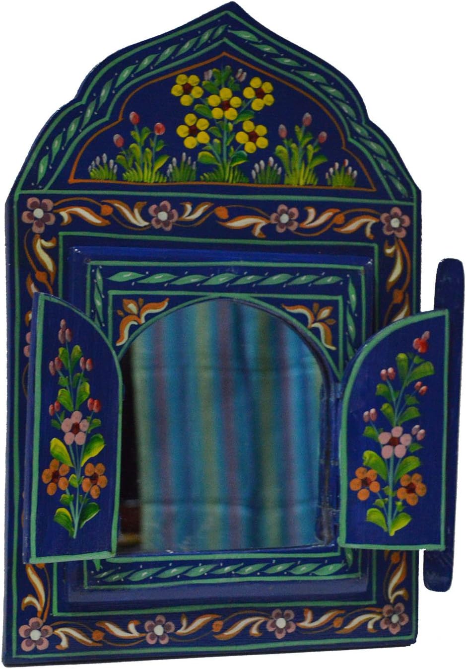 Moroccan Wall Mirror with Doors Hand Painted Arabesque Handmade Decor Small