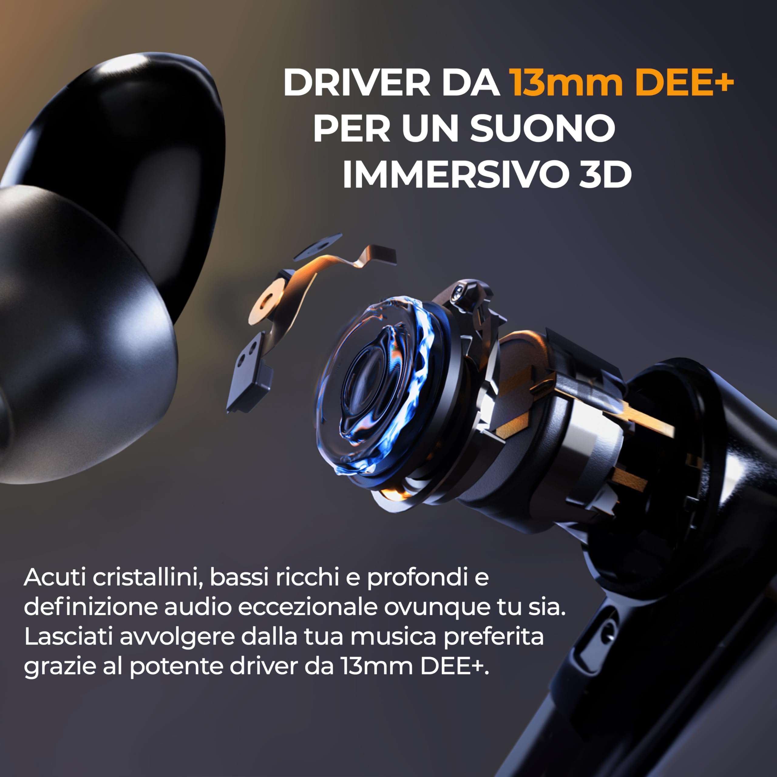 Dee+ Cuffie Bluetooth Con Cancellazione Attiva del Rumore | Auricolari Bluetooth ENC Pulizia Voce in Chiamata | Cuffie Wireless Musica Immersiva | Auricolari Microfono Stereo e Touch Control (Bianco)