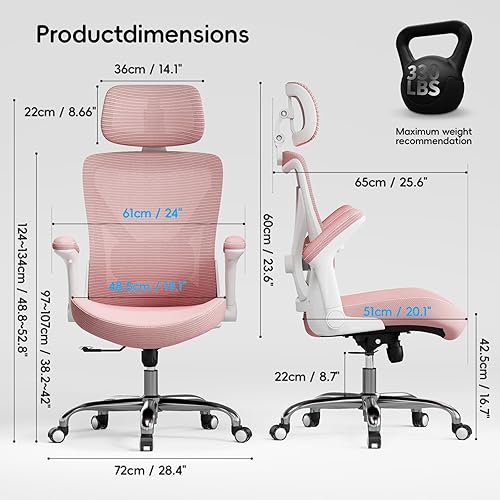 Miniatura 3 de Silla ergonómica de escritorio para oficina, para computadora, en forma de X, de malla de piel sintética con soporte lumbar ajustable, silla