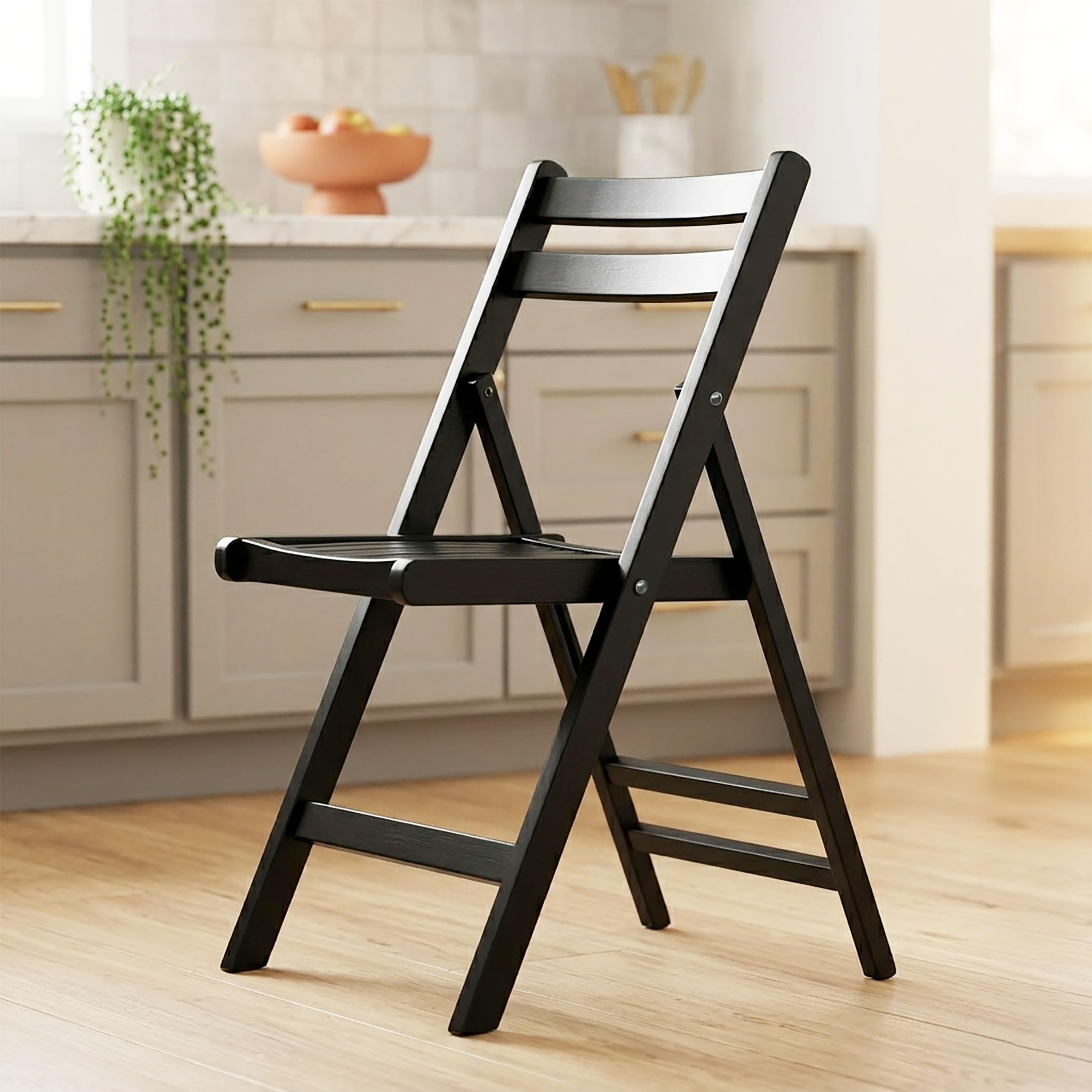 Spetebo Sedia pieghevole in legno nero, 79 x 59 cm, portata fino a 100 kg, pieghevole, stabile, senza montaggio, per cucina, soggiorno, interno