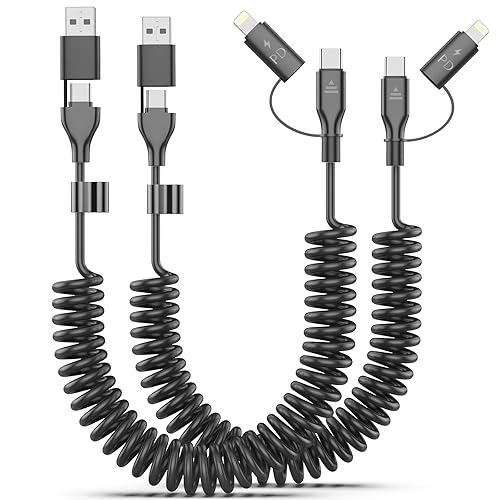 Paquete de 2 cables USB C en espiral, 3 pies, USB C y cable Lightning 2 en 1 para iPhone 15, cable de carga rápida de 60 W para iPhone 1515 Pro15