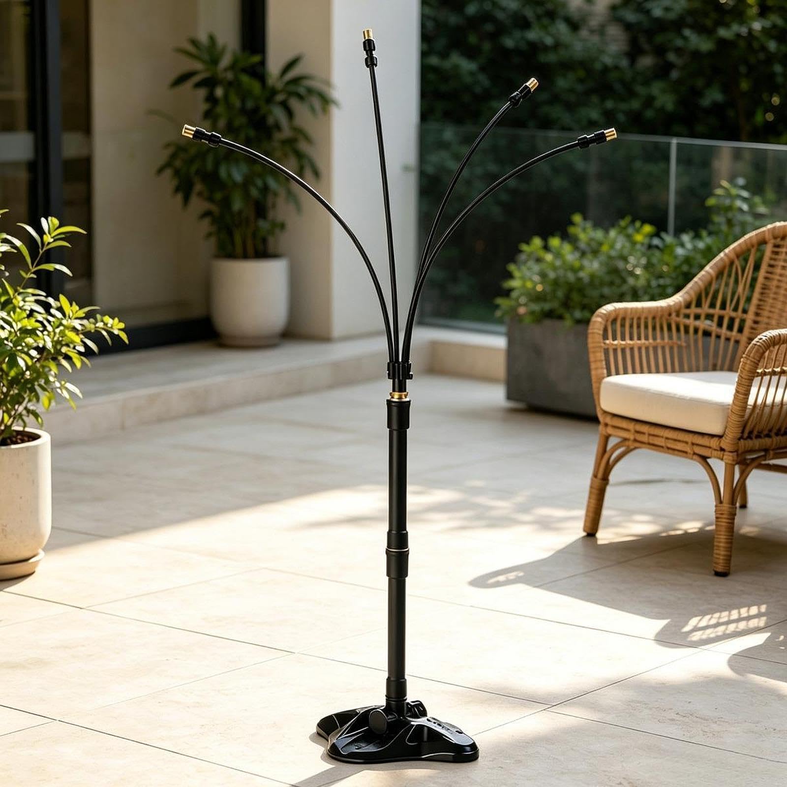 F Fityle Système brumisation sur Pied, arroseur Jardin, Professionnel pour fêtes, Piscine, Plage, Accessoires Noirs réglables, 2 Tiges D'extension