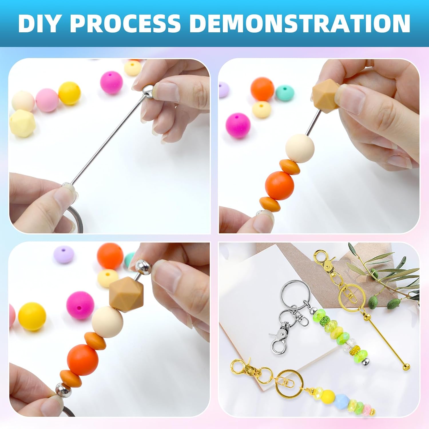 80 Pcs Beadable Keychains Bulk Kit – DIY Keychain Making Supplies with Metal Blanks for Crafts, Jewelry, Charms, Custom Projects – Blank Chain Bars for Beaded Keychain Design (Gold + Silver) - Image 4