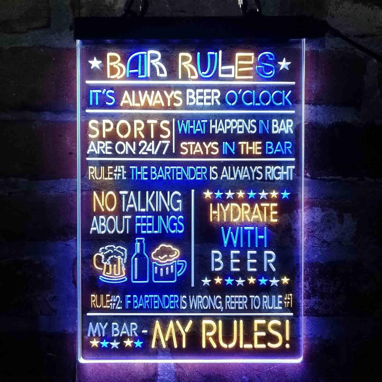 ADVPRO My Bar My Rules Man Cave Home Bar Beer Tri-color Led Neon Sign White & Blue & Yellow 17.7 x 23.6 Inches st9s46-i3414-wby