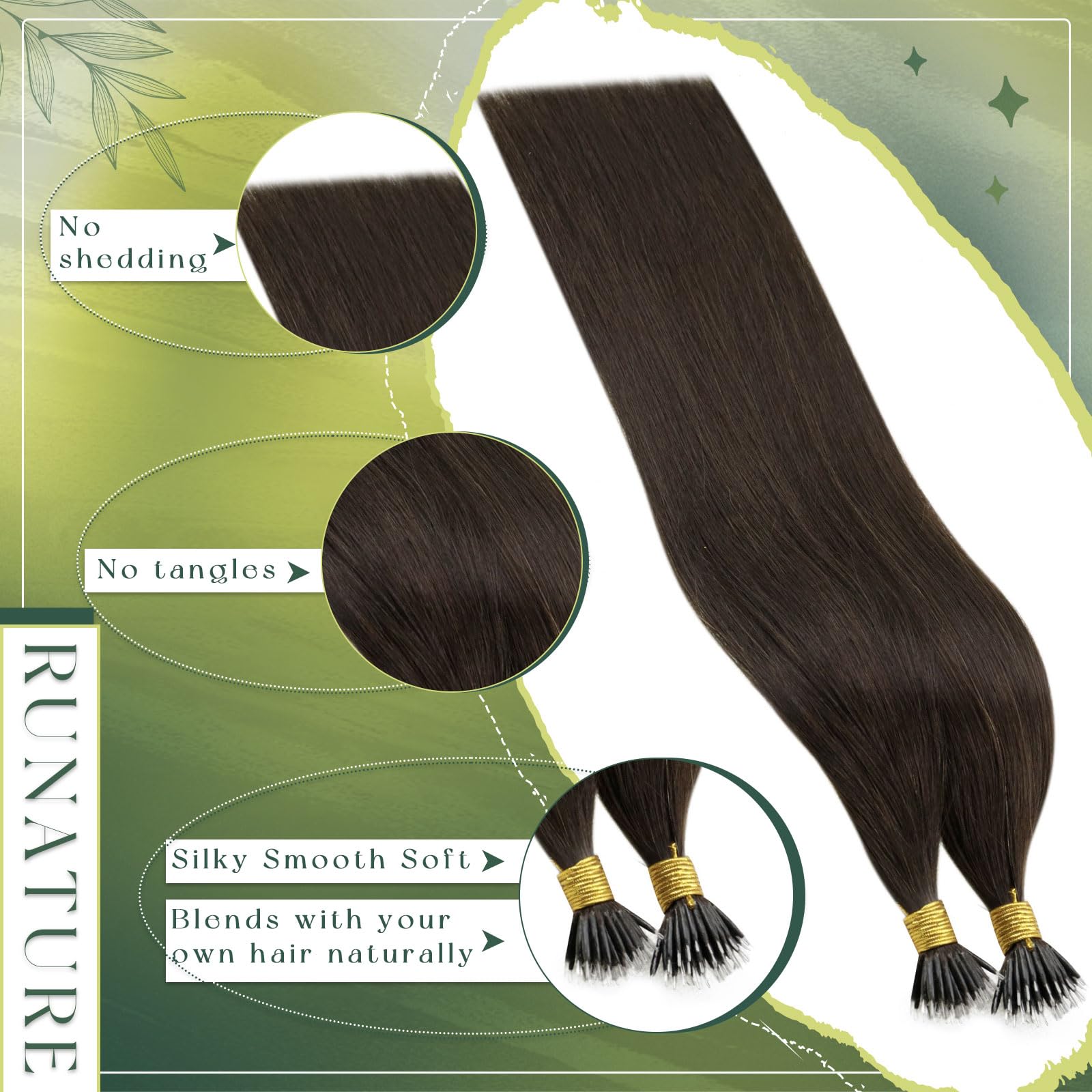 RUNATURE Nano Hair Extensions Real Human Hair Darkest Brown Nano Tip Real Hair Darkest Brown Cold Fusion #2 12 inch 40g - Image 4
