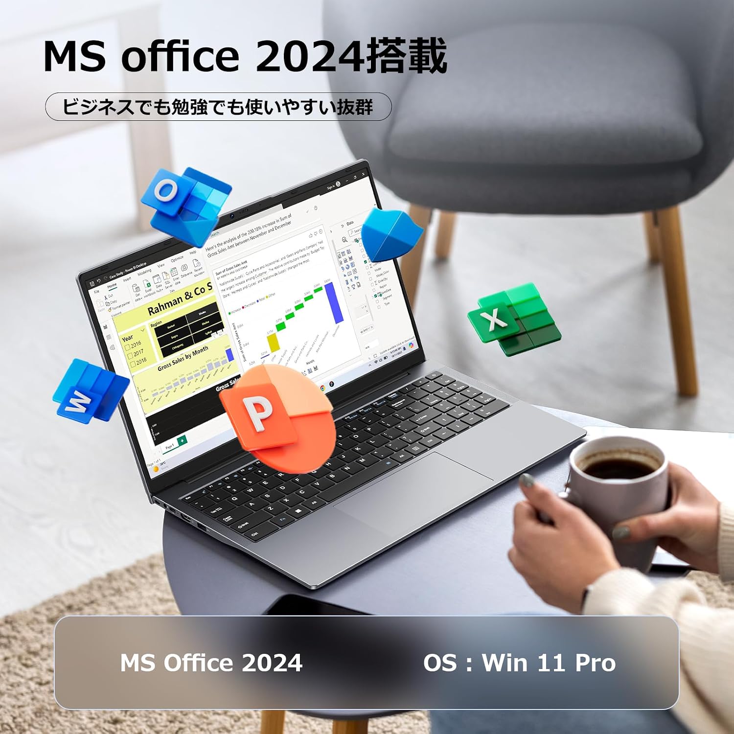 Tiger Laptop with Office 2024 - 15.6-inch Core m3-8100Y up to 3.4GHz, 16GB RAM, 512GB SSD, 1.6kg, Slim, Lightweight, FHD 1920×1080, English Keyboard, Numeric Keypad, WiFi5, BT5, Webcam, USB3.0, HDMI, Ideal for Remote Work and Students, Gray view 5