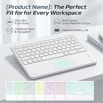 Wireless Bluetooth Keyboard,Smart Wireless Keyboard with Touchpad 7 Colors Backlit Compatible with Windows/Android/iOS, Stable Connection Wireless Mini Keyboard for iPhone,Smartphone,Laptop,Tablet