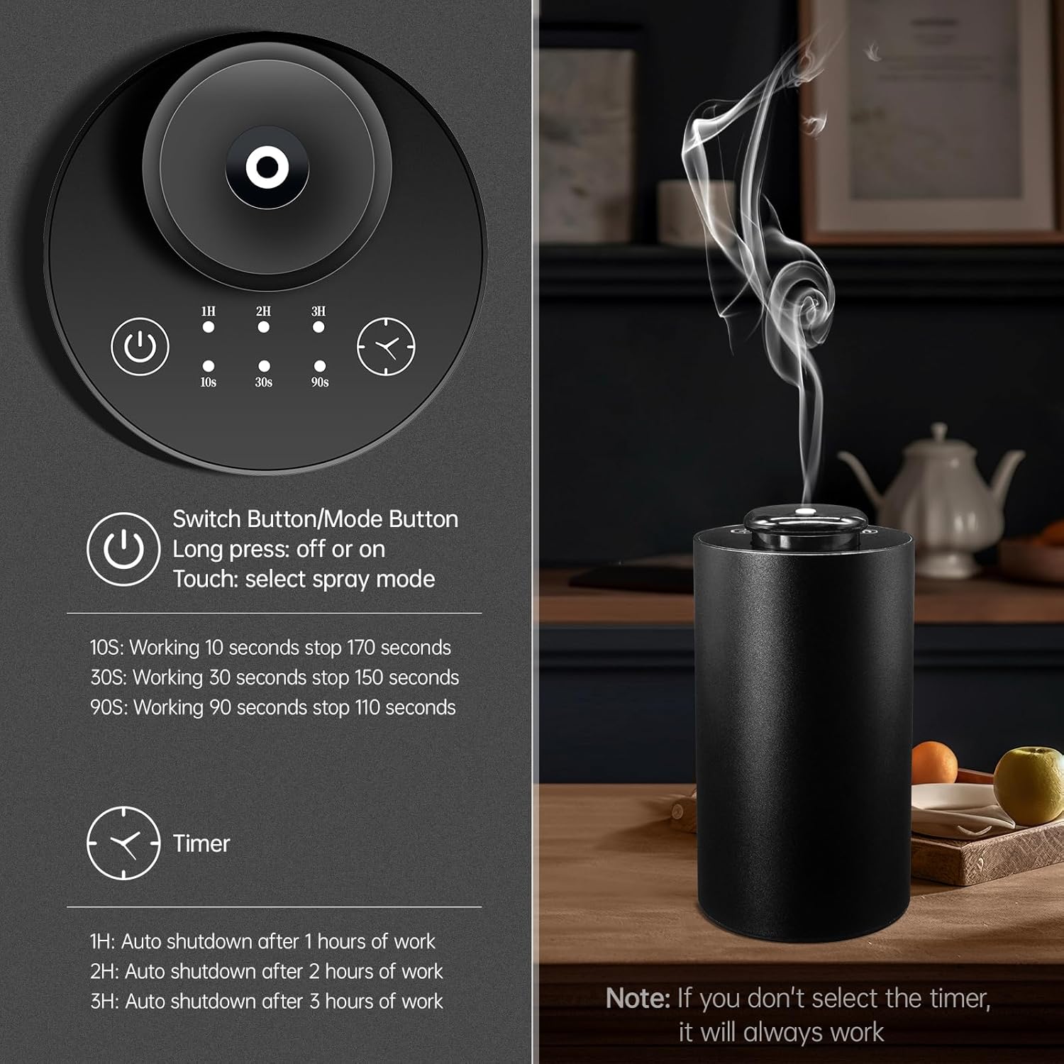 Waterless Essential Oil Diffuser, Battery Operated Mini Scent Air Machine for 5ml/ 10ml/ 20ml Essential Oils, Aromatherapy Diffuser with 3 Countdown Timers & 3 Mist Levels for Home, Car, Office - Image 4