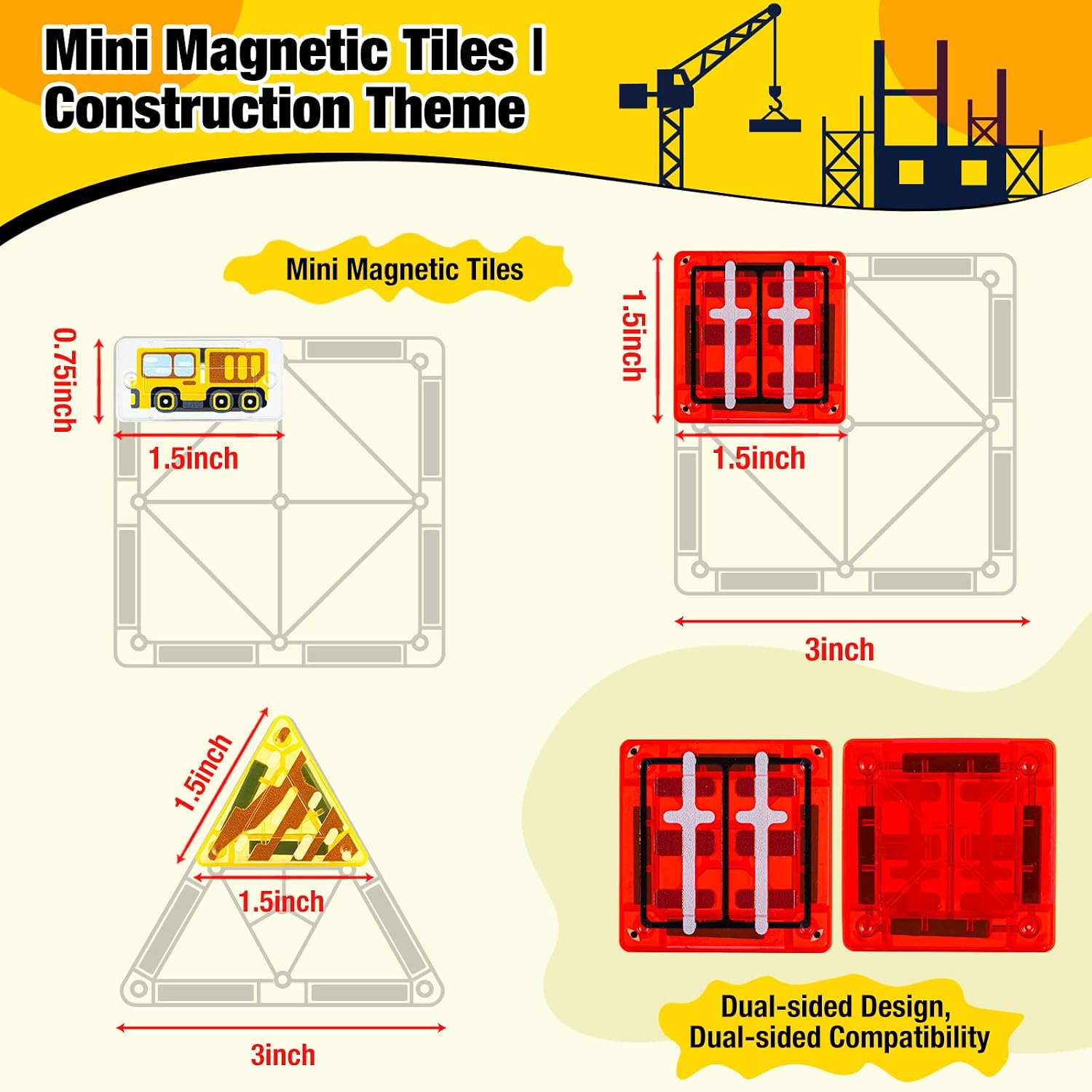 42PCS Mini Magnetic Tiles Toddler Travel Toys for Boys 3-5 Year Old Gifts | Construction Theme, Portable Metal Case, Kids Travel Essentials for Airplane, Car & Road Trip, STEM Preschool Learning Toys
