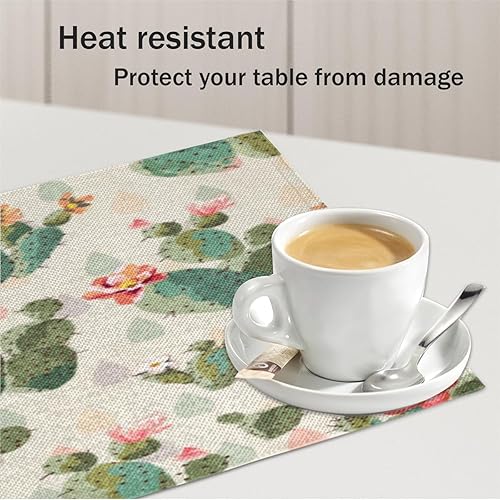 Miniatura 5 de Juego de 4 manteles individuales de estilo divertido de cactus, manteles individuales lavables, impermeables, para fiestas, hogar, decoración de