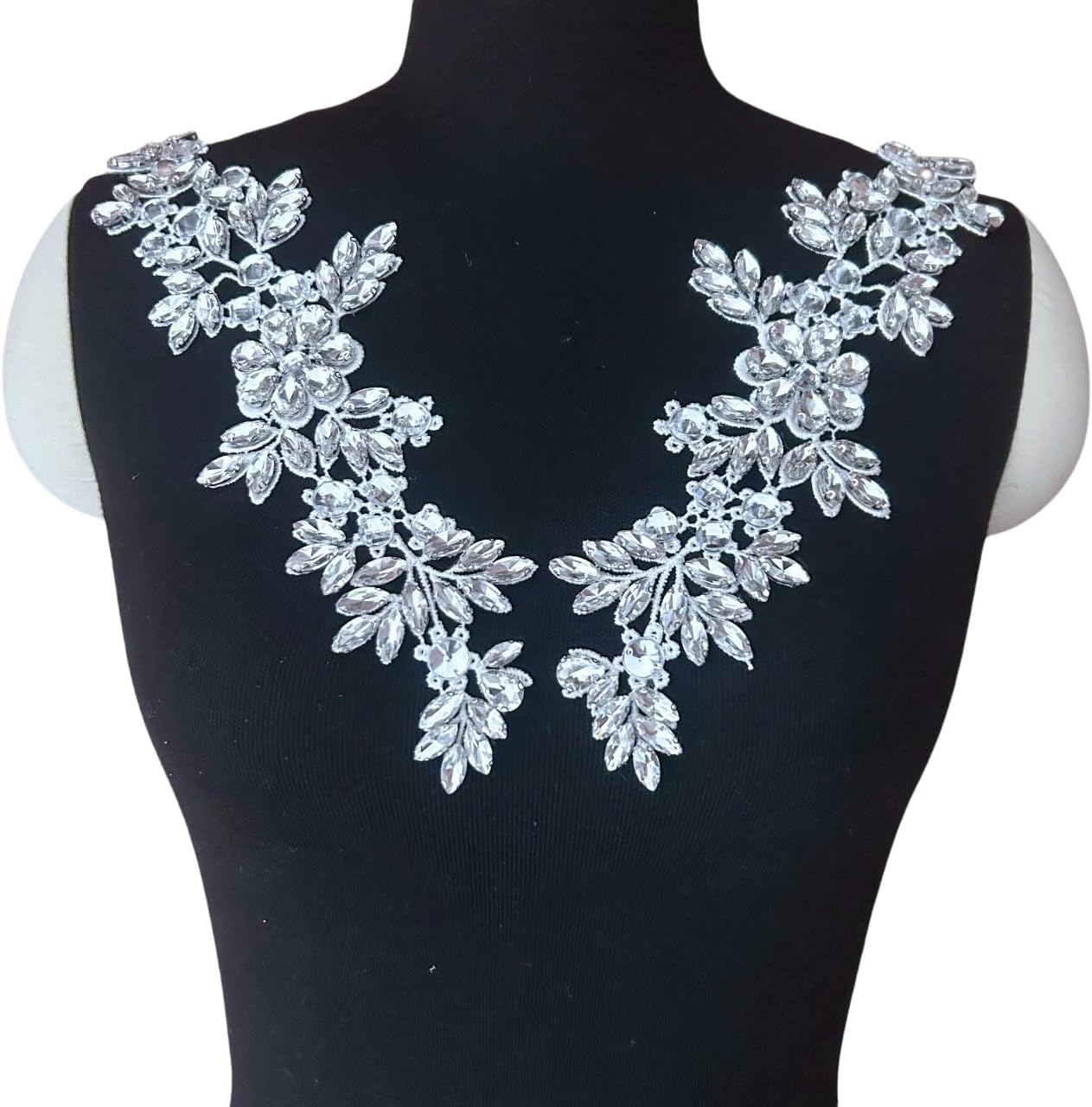 Lace Costumes Beaded Appliques Patches White Glass Rhinestones Crystals Designer DIY Garment Sewing Stage Dance Wear Wedding Party Dresses Accessories Crafts 1 Pair, ymal-h-0401