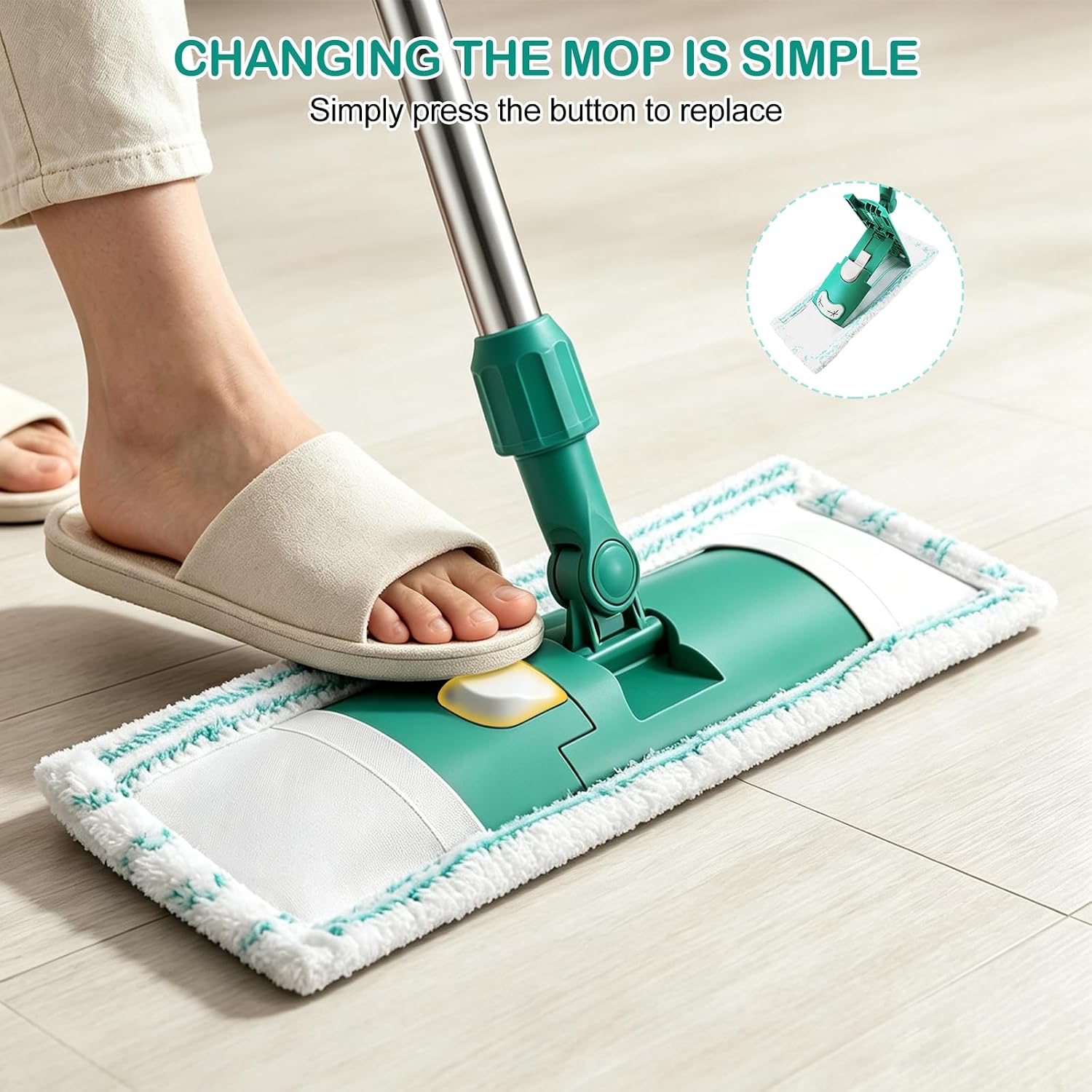 Microfiber Mops for Floor Cleaning Floor Flat Mop for Hardwood Green