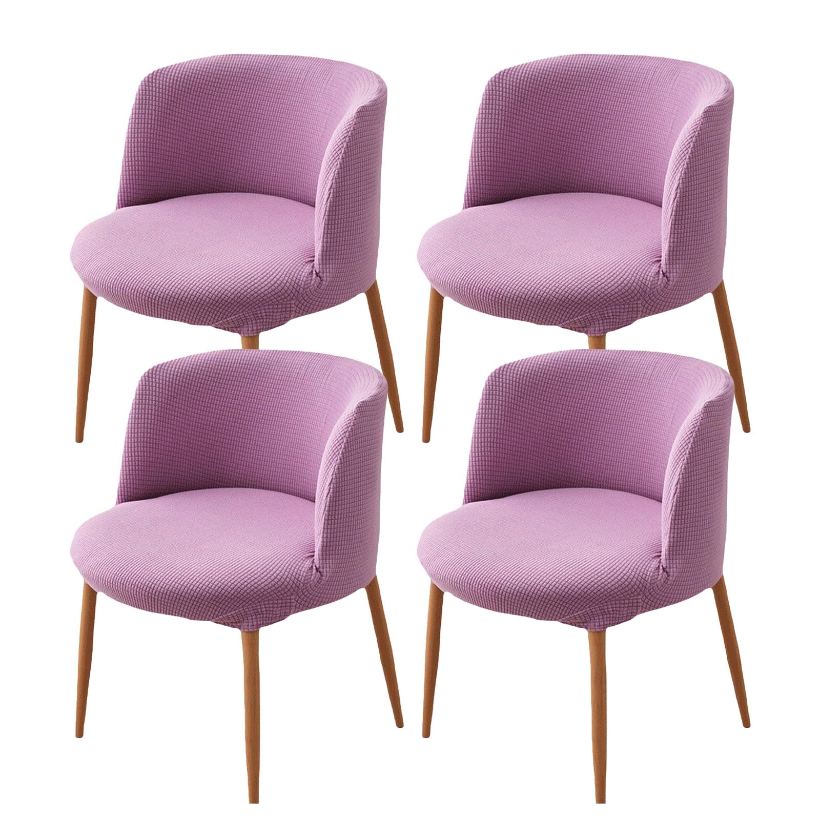 Housse de chaise dossier rond couleur unie violet clair lot de 4