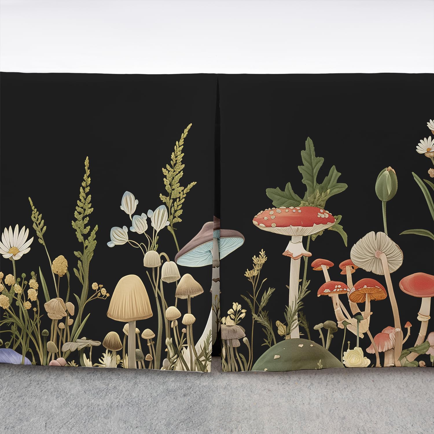 Mushroom Bed Skirt Queen Size,Leaves Plants Botanical Bedskirt 3pcs for Kids Girls Boys Adults Bedroom Decor,Rustic Farmhouse Country Bed Wrap Bedding,Boho Trippy Fitted Sheet,2 Pillowcases