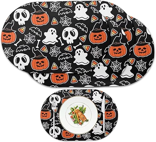 Miniatura 80 de Heat Resistant Placemats Oval Placemats Set of 6 Leather Washable and Wipeable Non Slip Place Mats, Waterproof Modern Dining Table Mats, Oval Floral