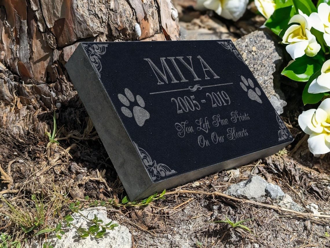 Custom Granite Pet Memorial Stone w/Engraved Photo | Personalized Headstone Grave Marker Plaque | Dog Memorial Tribute Tombstone Monument