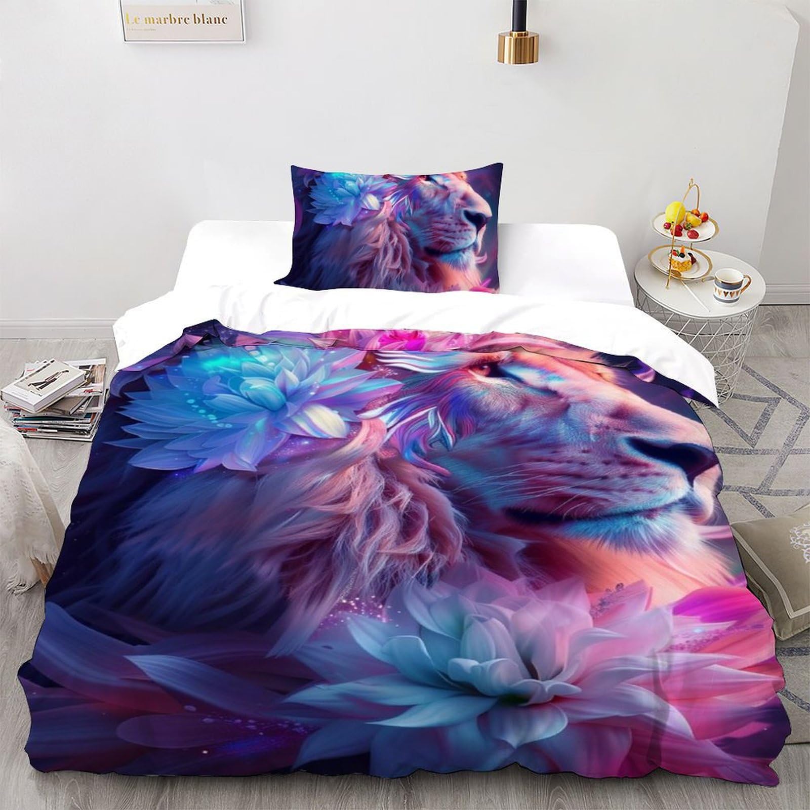 Parure de lit lion 3D en microfibre pour créer une ambiance savane dans une chambre de garçon