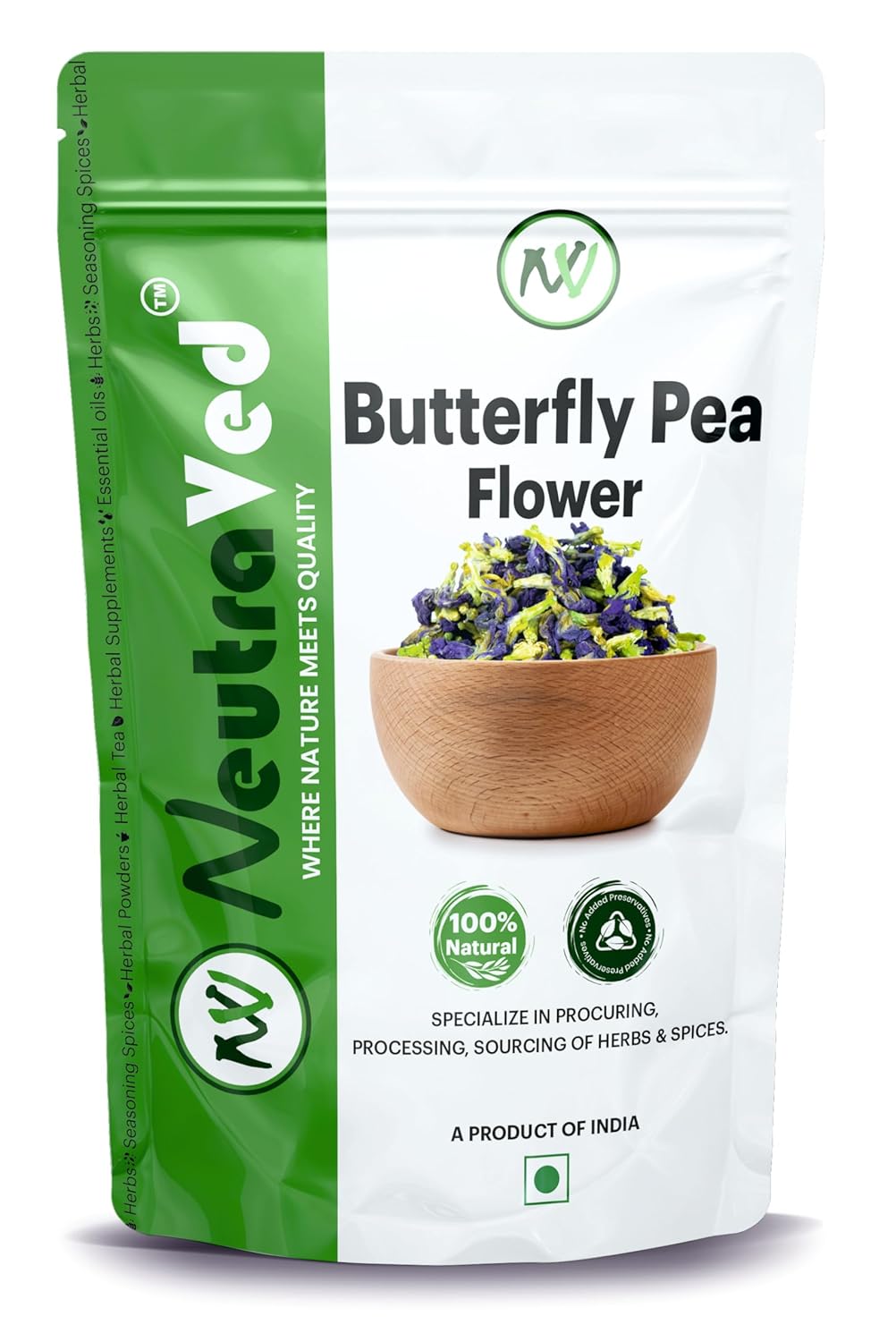 NeutraVed – Blue Flowers Tea – (150 Cups) | Butterfly Pea Flower Tea for Weight Loss | Caffeine Free Herbal Tea | Aprajita Flower for Belly Fat | Zipper Standup Pouch – 50gm (150 Cups)