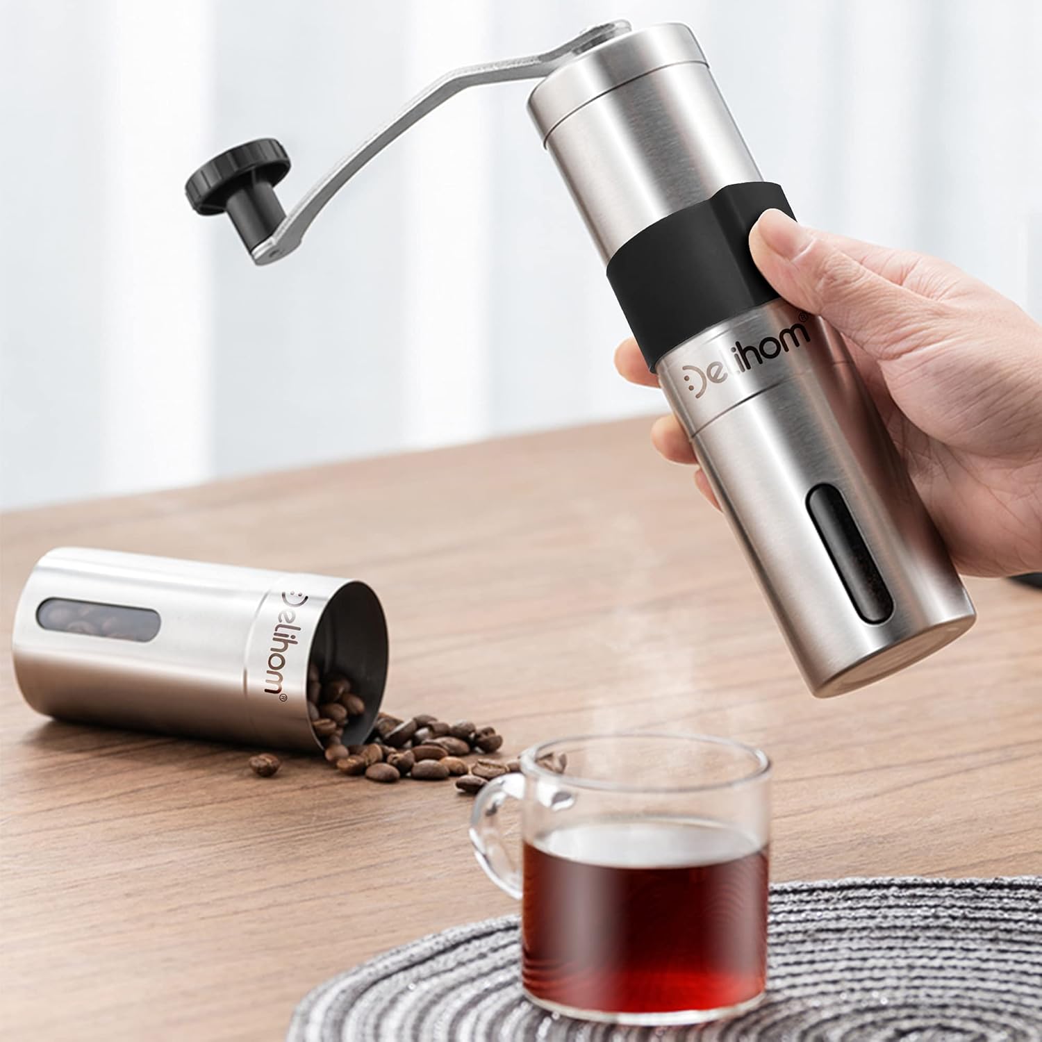 Delihom Manual Coffee Grinder Mini, Hand Coffee Grinder with Adjustable