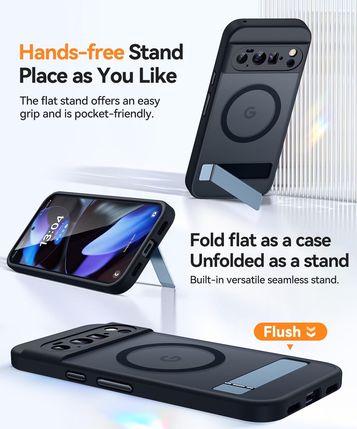 CANSHN Magnetic for Google Pixel 10 Pro XL Case(6.8") with Durable Metal Stand, Upgraded [Full Camera Protection] Translucent Matte Back, Hard Case Cover, Black